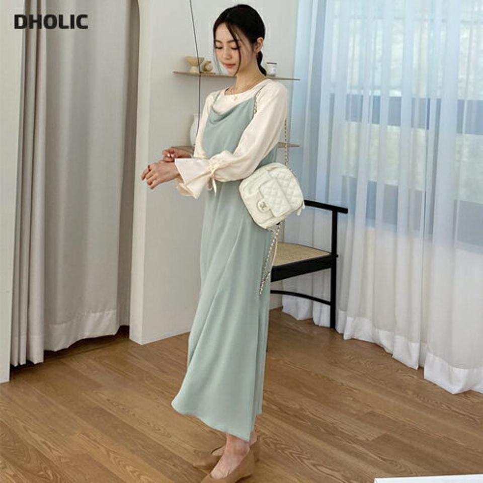 ロングキャミワンピース・全3色・t61760 レディース 【ops】【韓国 ファッション ワンピース ロング ロングワンピス スリーブレス レイヤード アンバランス キャミ キャミソール ベーシック 細身 スリム カジュアル 体型カバー ルーズ 秋 春】