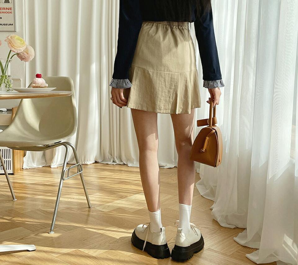 タックへムミニスカート・全4色・b63444 レディース 【sk】【韓国 ファッション ボトムス スカート ミニ ミニスカート シンプル 無地 タック ガーリー バックゴム サイドジップ カジュアル デイリー 細身 秋 春】【NIJU】