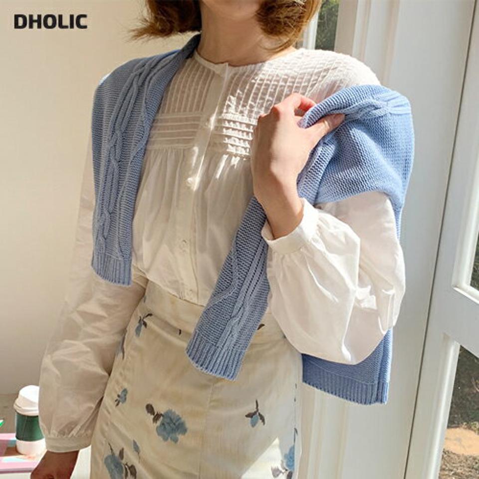 ラウンドピンタックパフブラウス・全2色・t63052 レディース 【bl】【韓国 ファッション トップス ブラウス 長袖 上品 パフ ピンタックブラウス パフスリーブ シルキー ボリューム ラブリー フェミニン カジュアル デイリー 秋 春】