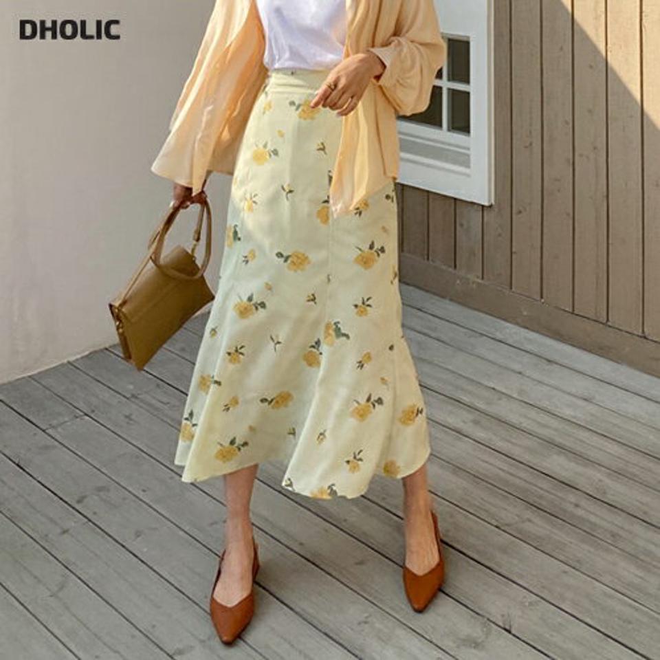 フローラルマーメイドスカート・全2色・t63071 レディース 【sk】【韓国 ファッション ボトムス スカート ロング ロングスカート 花柄 フラワー フローラル パターン マーメイド ウエストゴム フェミニン デイリー ベーシック 上品 秋 春】【fw】