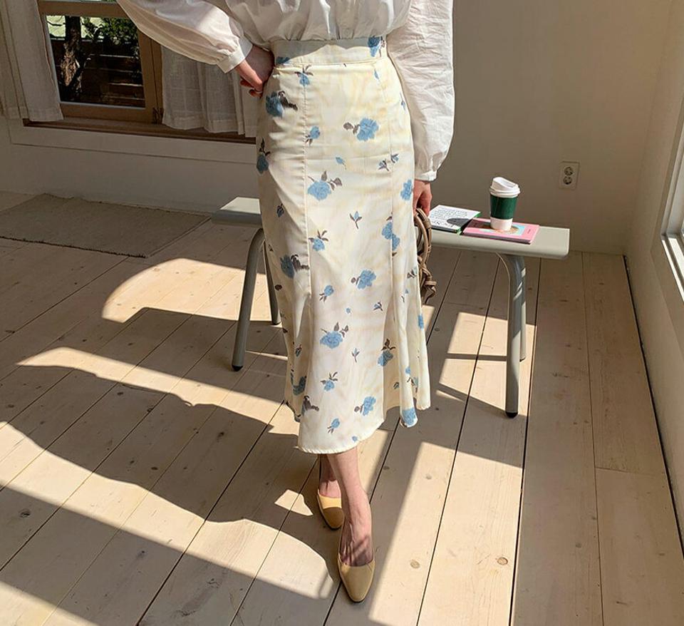 フローラルマーメイドスカート・全2色・t63071 レディース 【sk】【韓国 ファッション ボトムス スカート ロング ロングスカート 花柄 フラワー フローラル パターン マーメイド ウエストゴム フェミニン デイリー ベーシック 上品 秋 春】【fw】