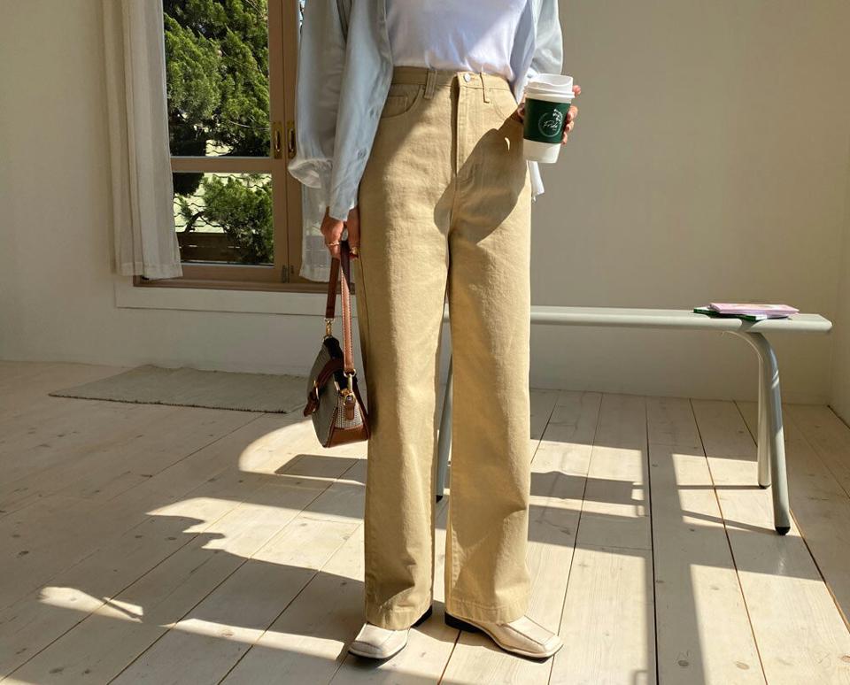 ハイウエストコットンパンツ・全4色・t63076 レディース 【pt】【韓国 ファッション ボトムス パンツ ロング コットンパンツ ハイウエスト ストレート 美脚 細身 スリム 10分丈 十分丈 カジュアル デイリー 秋 春】