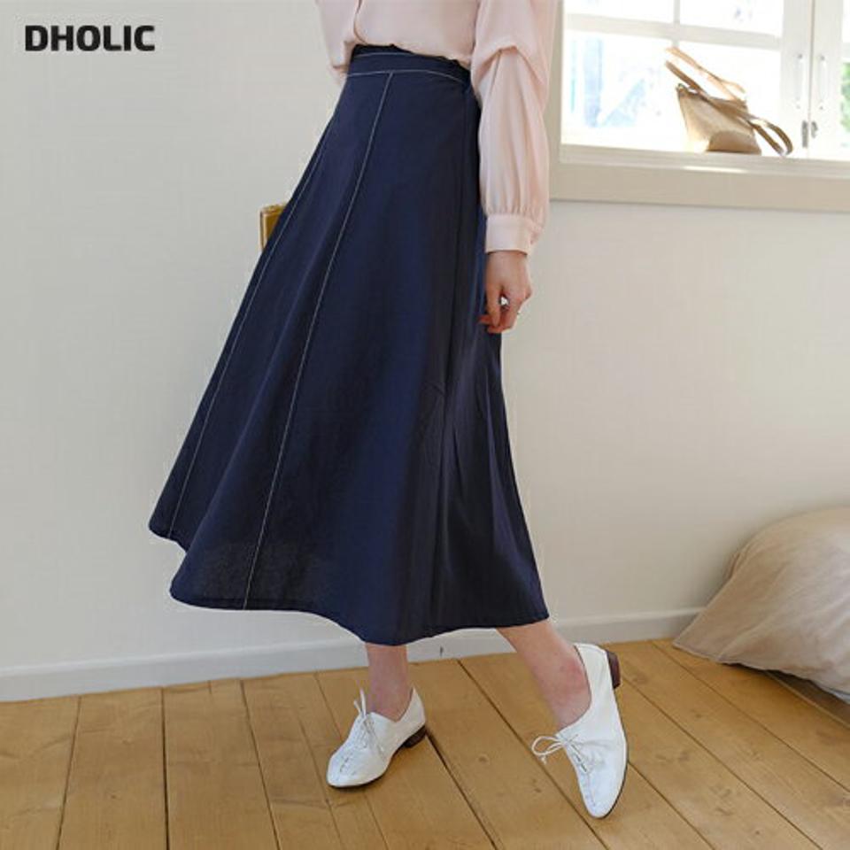 ステッチフレアスカート・全3色・t63072 レディース 【sk】【韓国 ファッション ボトムス スカート ロング ロングスカート ステッチ フレアスカート バックゴム フェミニン カジュアル フェミニン デイリー 上品 秋 春】