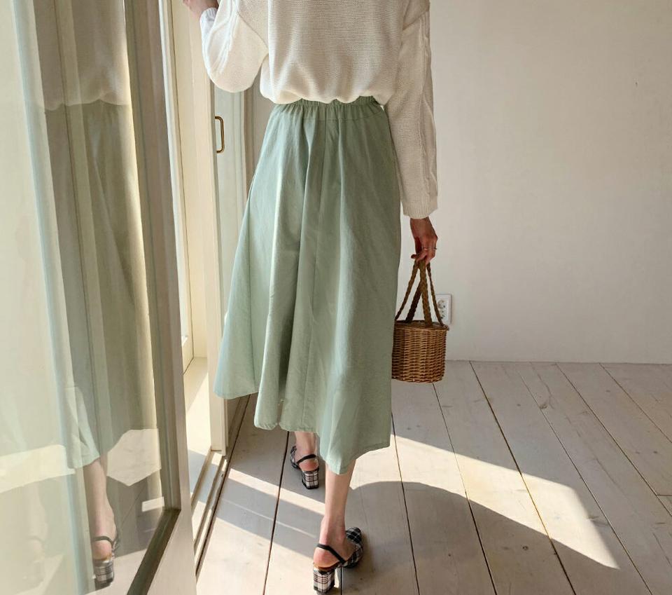 ステッチフレアスカート・全3色・t63072 レディース 【sk】【韓国 ファッション ボトムス スカート ロング ロングスカート ステッチ フレアスカート バックゴム フェミニン カジュアル フェミニン デイリー 上品 秋 春】