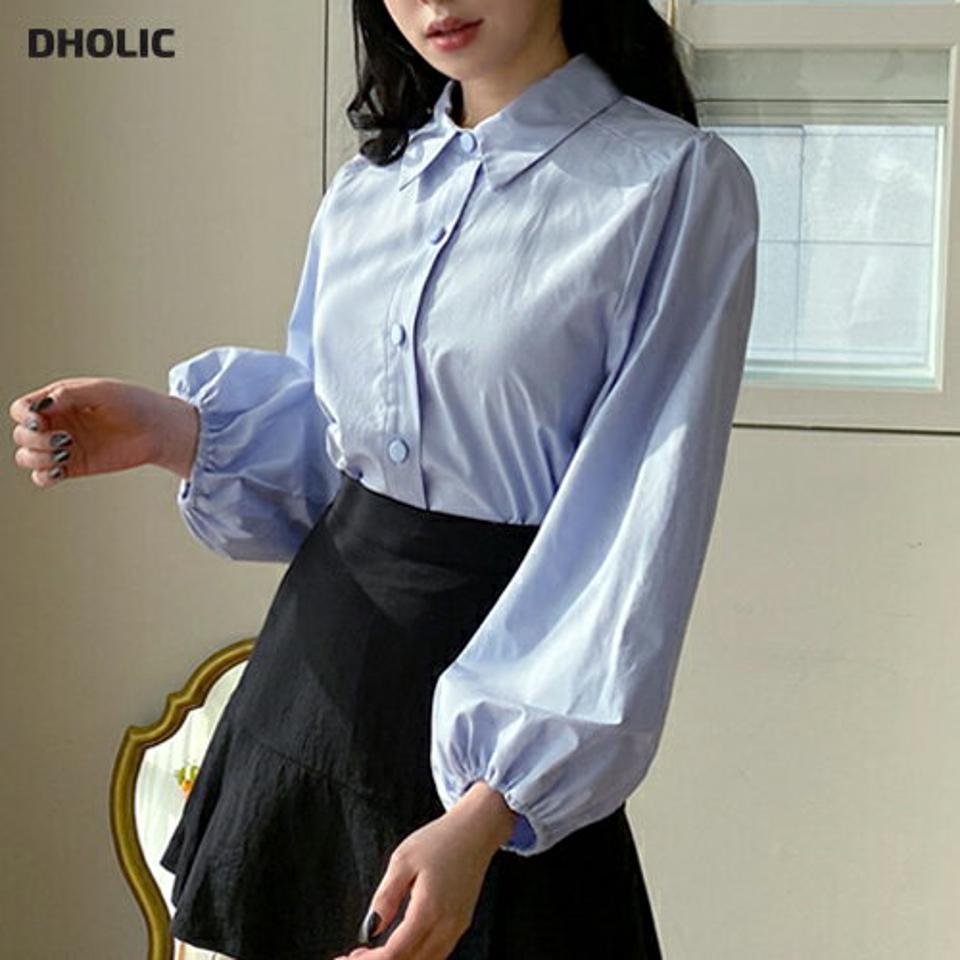 パフカラーブラウス・全4色・t63424 レディース 【bl】【韓国 ファッション トップス ブラウス 長袖 パフ カラーブラウス パフスリーブ クロップド丈 クロップドブラウス ボリューム 上品 ガーリー カジュアル 体型カバー 細身 デイリー 秋 春】【NIJU】