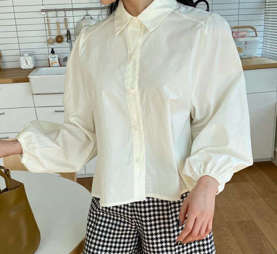 パフカラーブラウス・全4色・t63424 レディース 【bl】【韓国 ファッション トップス ブラウス 長袖 パフ カラーブラウス パフスリーブ クロップド丈 クロップドブラウス ボリューム 上品 ガーリー カジュアル 体型カバー 細身 デイリー 秋 春】【NIJU】