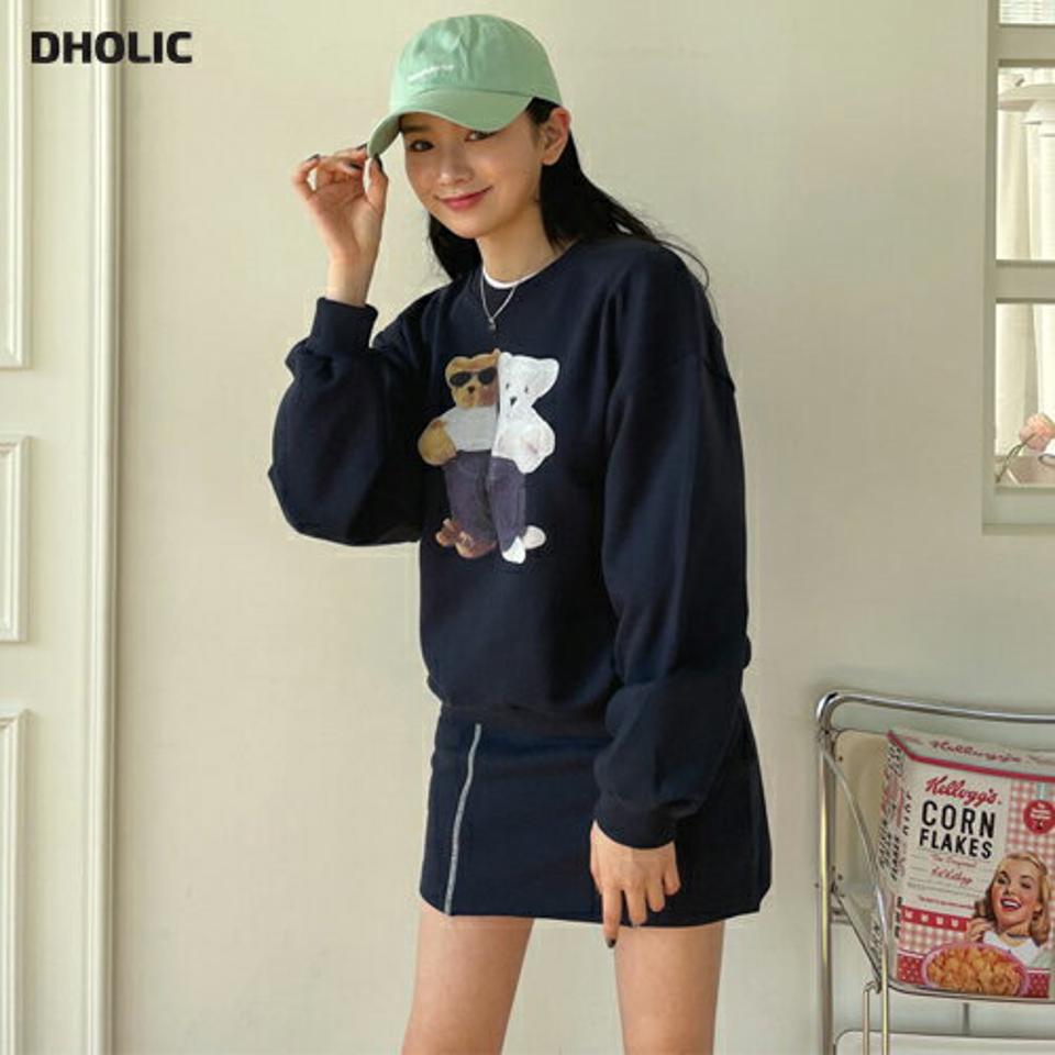 ベアプリントスウェット&ミニスカートSET・全2色・t63510 レディース 【ops】【韓国 ファッション ワンピース ミニ ミニワンピース カジュアル かわいい ラウンドネック セットアップ ベア スウェット ミニスカート ガーリー 体型カバー 秋 春】【NIJU】