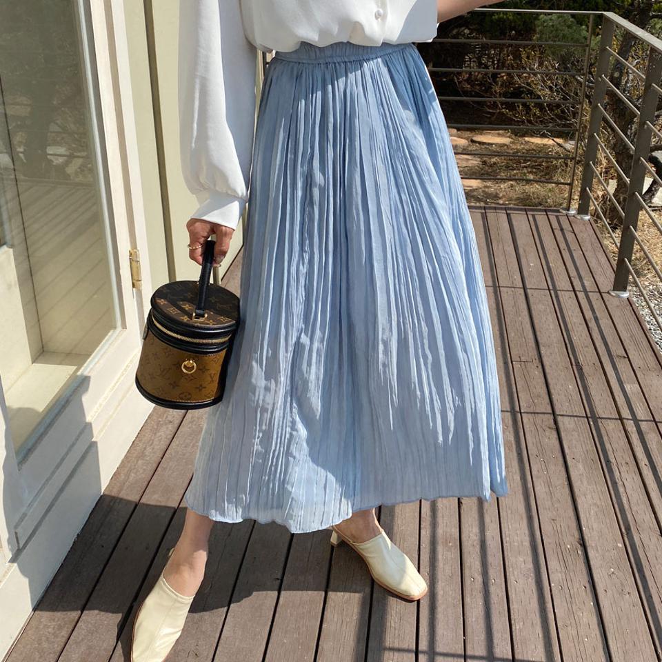 シルキーイージープリーツスカート・全4色・t63074 レディース 【sk】【韓国 ファッション ボトムス スカート ロング ロングスカート シルキー プリーツスカート ウエストゴム フレア カジュアル フェミニン デイリー 上品 秋 春】
