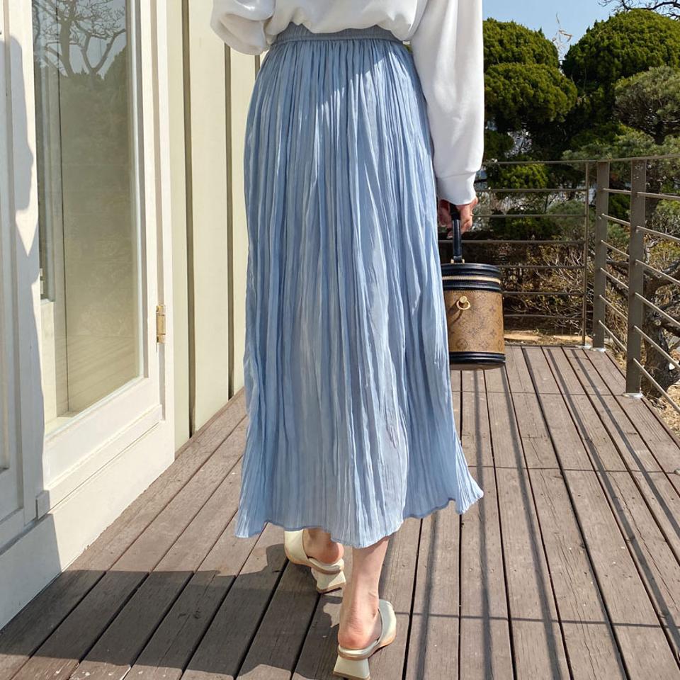 シルキーイージープリーツスカート・全4色・t63074 レディース 【sk】【韓国 ファッション ボトムス スカート ロング ロングスカート シルキー プリーツスカート ウエストゴム フレア カジュアル フェミニン デイリー 上品 秋 春】