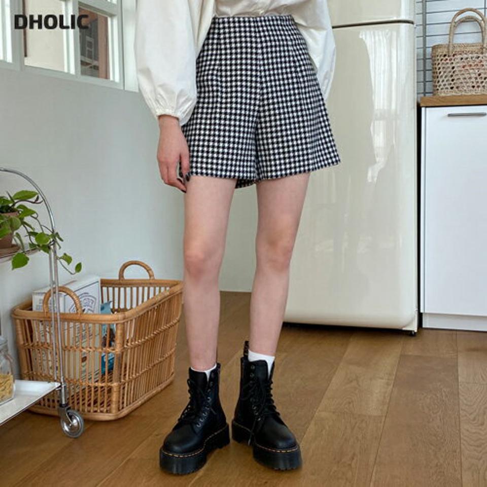 ハウンドトゥースショートパンツ・全2色・t63511 レディース 【pt】【韓国 ファッション ボトムス パンツ ショート ショートパンツ ハウンドトゥース チェック バックゴム サイドジップ カジュアル デイリー 秋 春】【NIJU】
