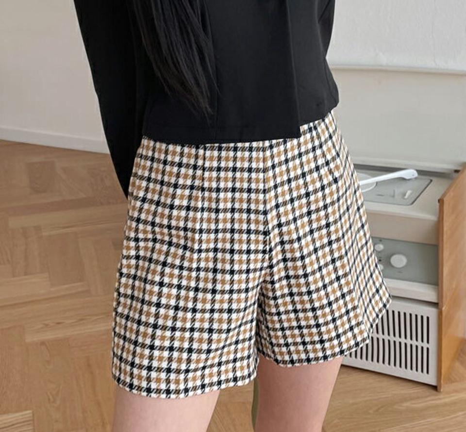 ハウンドトゥースショートパンツ・全2色・t63511 レディース 【pt】【韓国 ファッション ボトムス パンツ ショート ショートパンツ ハウンドトゥース チェック バックゴム サイドジップ カジュアル デイリー 秋 春】【NIJU】