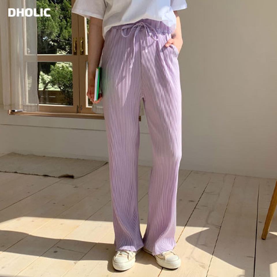 ハイウエストプリーツパンツ・全4色・b63075 レディース 【pt】【韓国 ファッション ボトムス パンツ ロング プリーツパンツ ウエストゴム リボン ストレート 美脚 細身 スリム 10分丈 十分丈 カジュアル デイリー ワイド 秋 春】