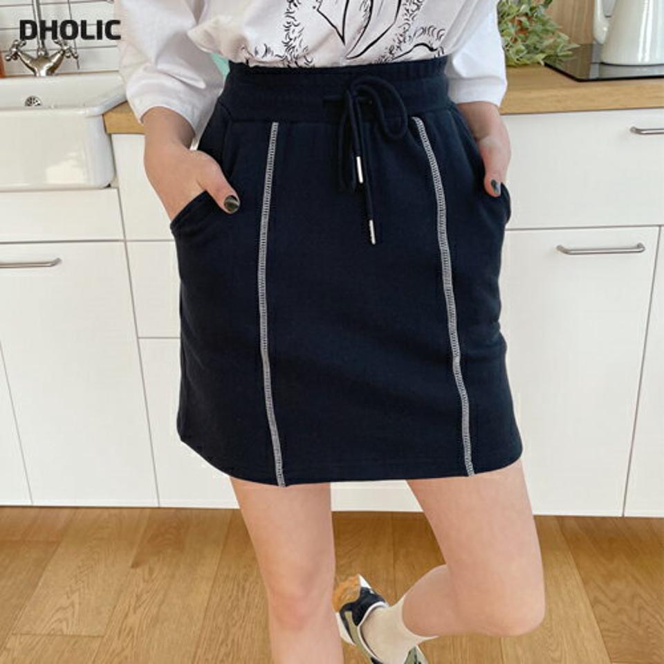 スウェットミニスカート・全2色・t63440 レディース 【sk】【韓国 ファッション ボトムス スカート ミニ ミニスカート シンプル 無地 ガーリー スウェット カジュアル ステッチ ウエストゴム ストリング フィット デイリー 細身 秋 春】【NIJU】
