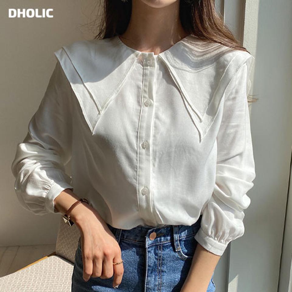 【マラソン特価】ビッグカラーブラウス・全2色・t63060 レディース 【bl】【韓国 ファッション トップス ブラウス 長袖 上品 ビッグカラー ガーリー シルキー ボリューム ラブリー フェミニン カジュアル デイリー 秋 春】