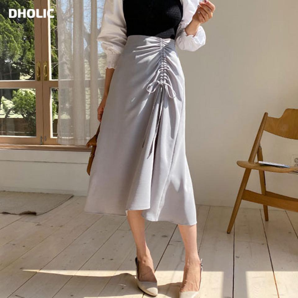 ドロストギャザースカート・全4色・t63070 レディース 【sk】【韓国 ファッション ボトムス スカート ロング ロングスカート ドロストギャザー ウエストゴム ストリング カジュアル フェミニン デイリー 上品 秋 春】