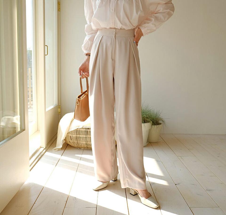 ストレートタックスラックスパンツ・全3色・t63088 レディース 【pt】【韓国 ファッション ボトムス パンツ スラックス ロング スリム ベーシック ストレート タック 美脚 足長 細身 10分丈 十分丈 ストレート カジュアル 無地 秋 春】