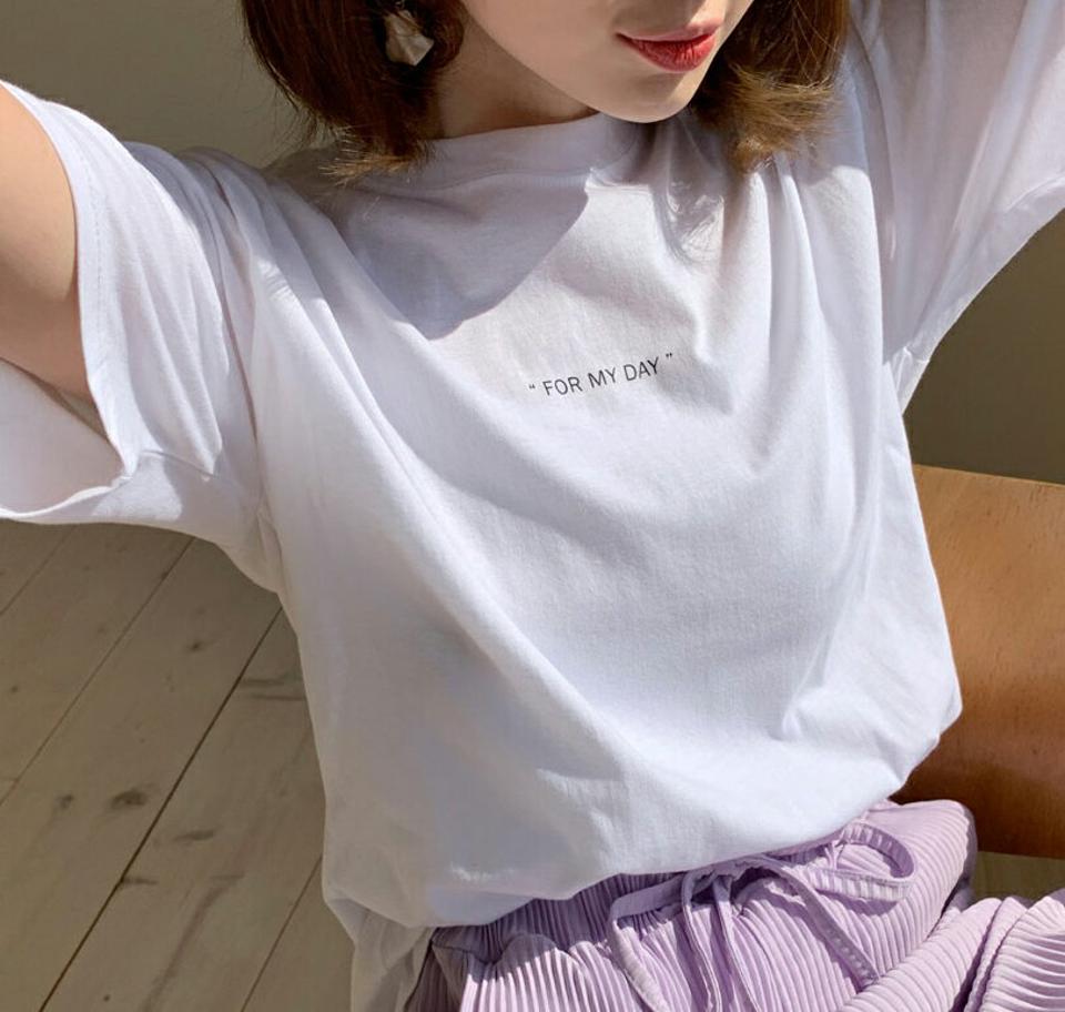 ミニレタリング半袖Tシャツ・全3色・t63048 レディース 【tops】【韓国 ファッション トップス Tシャツ 半袖 ラウンドネック ミニ レタリング ロゴ オールシーズン カジュアル 体型カーバー デイリー 細身 秋 春】