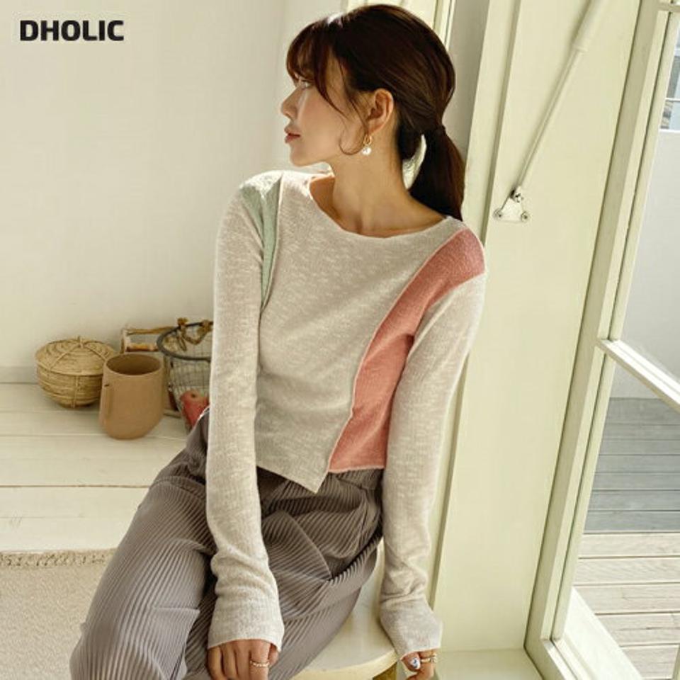 サイド配色Tシャツ・全3色・t63056 レディース 【tops】【韓国 ファッション トップス Tシャツ 長袖 サイド配色 ショート クロップド丈 スリム フィット ラウンドネック カジュアル 体型カーバー デイリー 細身 秋 春】