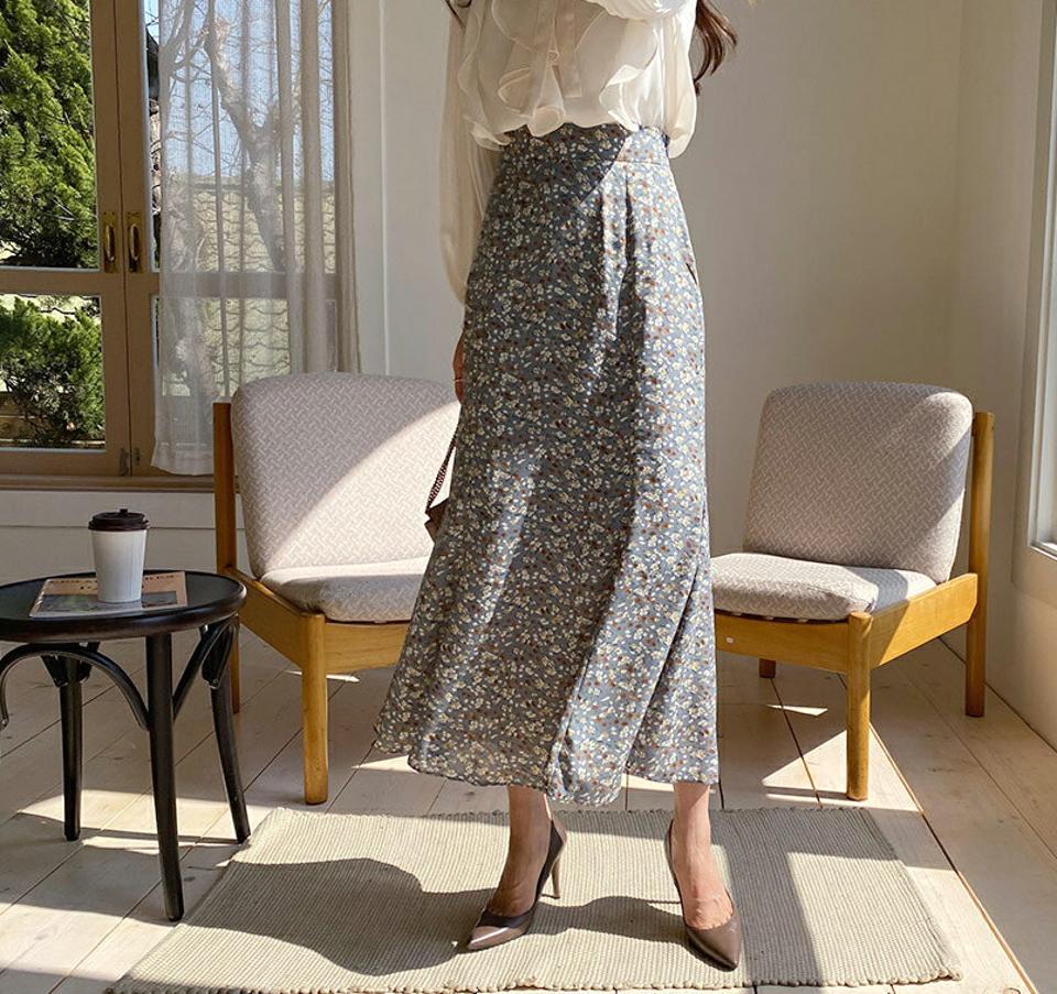 【全品10%OFF】フローラルフレアスカート・全3色・b63073 レディース 【sk】【韓国 ファッション ボトムス スカート ロング ロングスカート 花柄 フラワー フローラル パターン フレアスカート バックゴム フェミニン カジュアル デイリー 上品 秋 春】