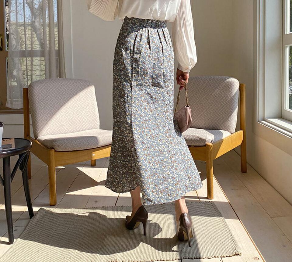 【全品10%OFF】フローラルフレアスカート・全3色・b63073 レディース 【sk】【韓国 ファッション ボトムス スカート ロング ロングスカート 花柄 フラワー フローラル パターン フレアスカート バックゴム フェミニン カジュアル デイリー 上品 秋 春】