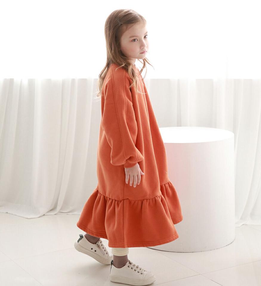 裏起毛フレアスウェットワンピース・p009821 キッズ【3~8才】【ops】【ワンピース ロング ロングワンピース 長袖 スウェット フレア 裏起毛 単色 無地 かわいい シンプル 女の子 男の子 冬 韓国 韓国子供服 子供 こども 子供服 こども服】【KIDS】