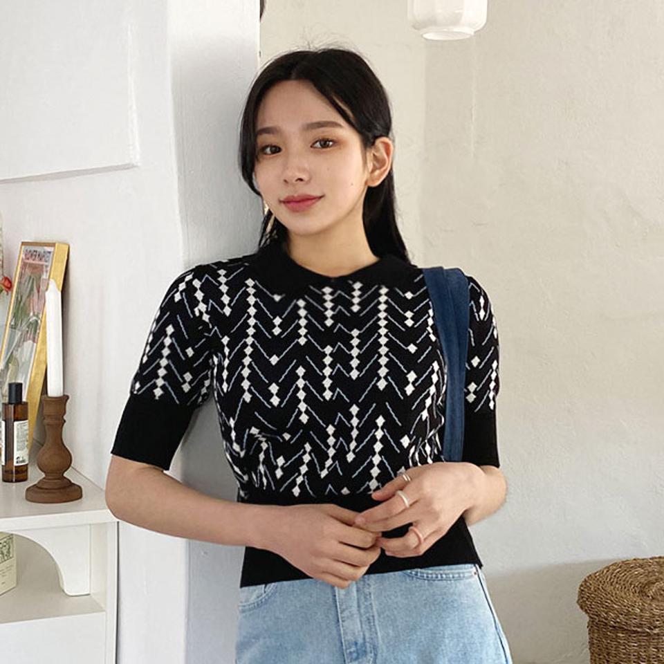 ダイヤパターンカラーニット・全2色・b63617 レディース 【tops】 韓国 ファッション トップス ニット 長袖 スリム Vネック ダイヤ パターン カラーニット ジグザグ フィット 細身 体型カーバー ガーリー デイリー カジュアル 秋 春 NIJU
