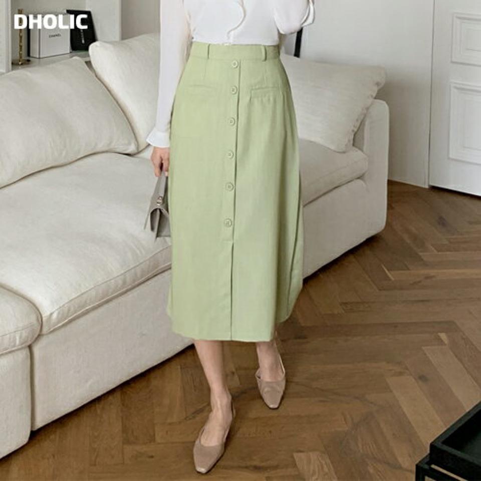 フェイクボタンポケットスカート・全3色・t67379 レディース 【sk】【スカート ミディ丈 ミディスカート 単色 無地 シンプル 大人 フェイクボタン 春 秋 韓国 ファッション】【ハイホリHIHOLLI】