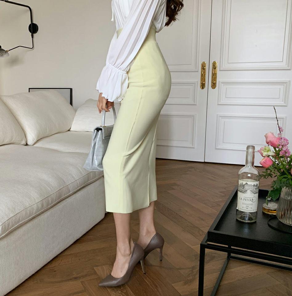 ウエストゴムスリットスカート・全4色・b67387 レディース 【sk】【スカート ロング ロングスカート ウエストゴム スリット タイト ペンシルスカート 単色 無地 シンプル 大人 オフィスカジュアル きれいめ 春 秋 韓国 ファッション】【ハイホリHIHOLLI】