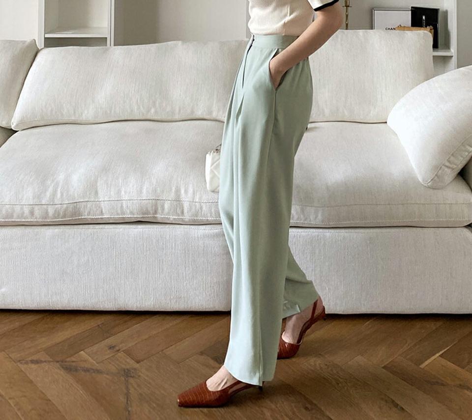 バックゴムタックスラックス・全3色・t67388 レディース 【pt】【スラックス パンツ ズボン ロングパンツ 単色 無地 シンプル ベーシック オフィスカジュアル 春 秋 韓国 ファッション】【ハイホリHIHOLLI】