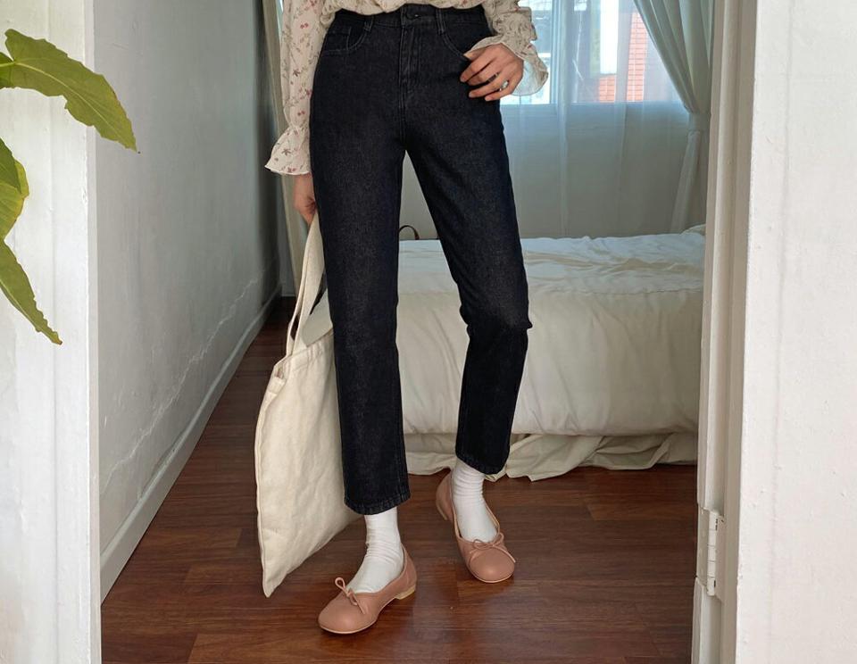 ブラックデニムパンツ・全1色・t63623 レディース 【pt】【韓国 ファッション ボトムス パンツ ロング デニム ウォッシング デニムパンツ ハイウエスト ベルトループ スリム ストレート 美脚 10分丈 十分丈 カジュアル デイリー 秋 春】【NIJU】