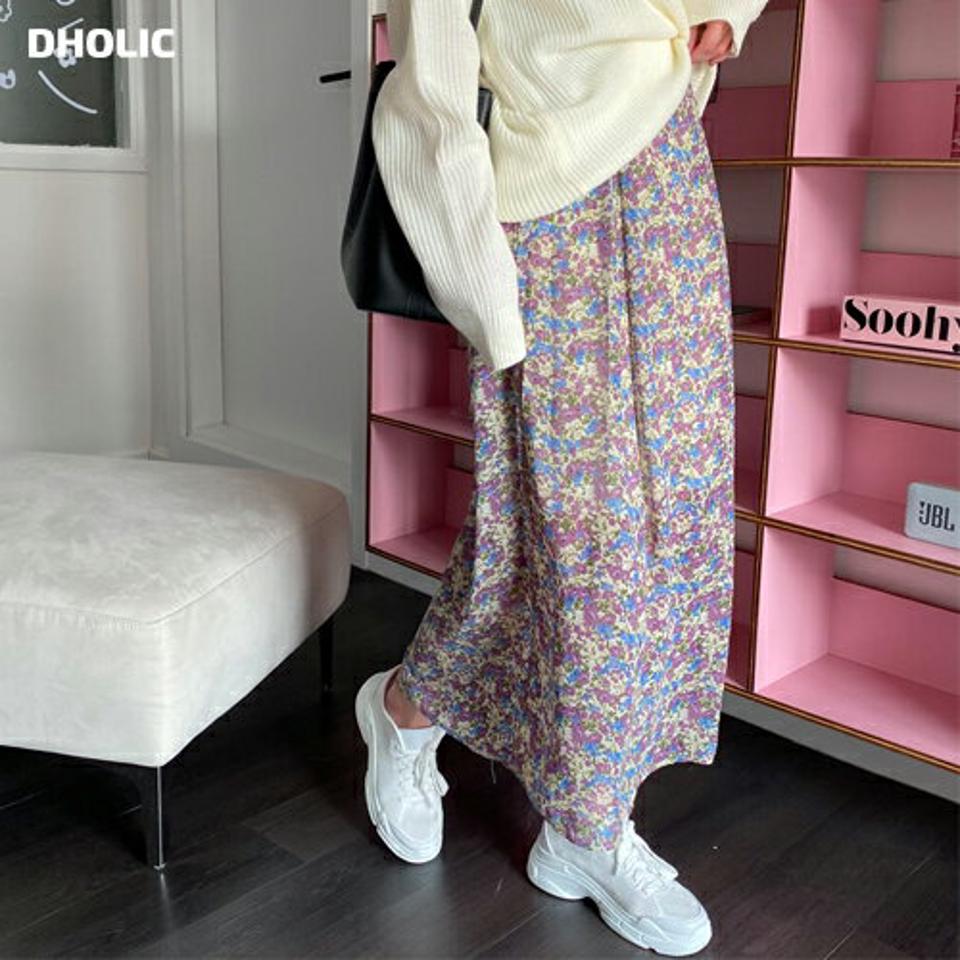 ロング花柄スカート・全2色・b57050 レディース 【sk】【韓国 ファッション ボトムス スカート ロング ロングスカート 花柄 フラワー シフォン バックゴム サイドジップ フレアスカート カジュアル フェミニン デイリー 上品 秋 春】