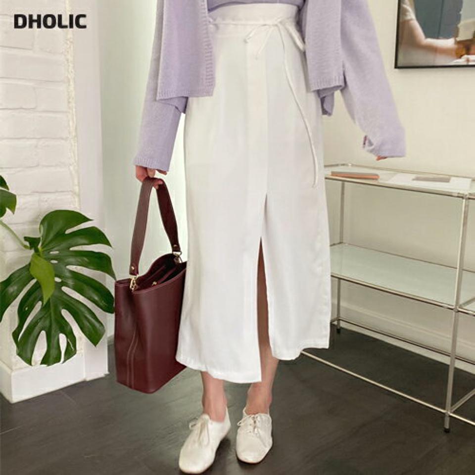 リボンHラインスカート・全4色・b57060 レディース 【sk】【韓国 ファッション ボトムス スカート ロング ロングスカート リボン Hライン ゴムスカート スリット カジュアル フェミニン デイリー 上品 秋 春】