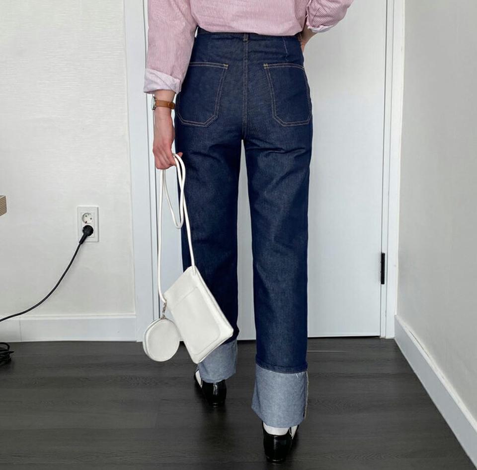 インディゴデニムパンツ・全1色・t57075 レディース 【pt】【韓国 ファッション ボトムス パンツ デニムパンツ インディゴデニムパンツ ロールアップ ストレート 美脚 10分丈 十分丈 カジュアル デイリー 秋 春】