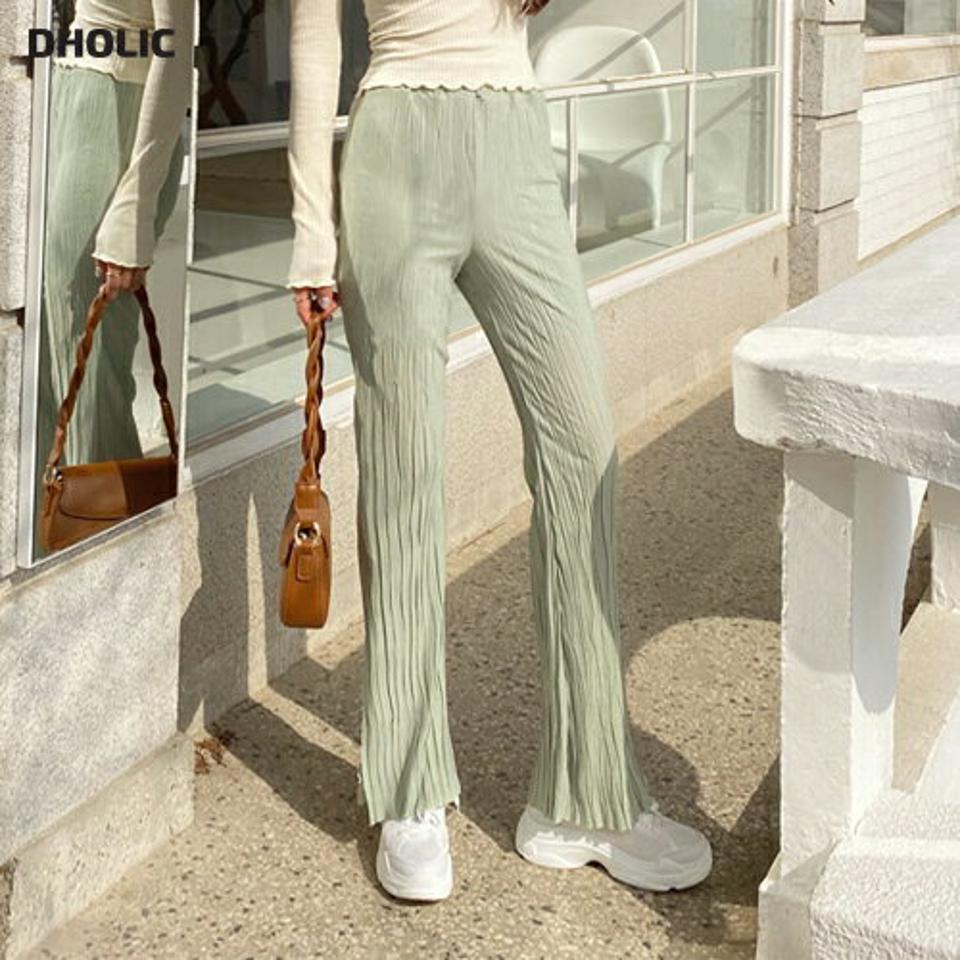 リンクルサイドスリットパンツ・全5色・b57061 レディース 【pt】【韓国 ファッション ボトムス パンツ ロング ロングパンツ リンクル スリットパンツ ユニーク スリムパンツ 美脚 スリム フィット ウエストゴム 無地 体型カーバー 秋 春】