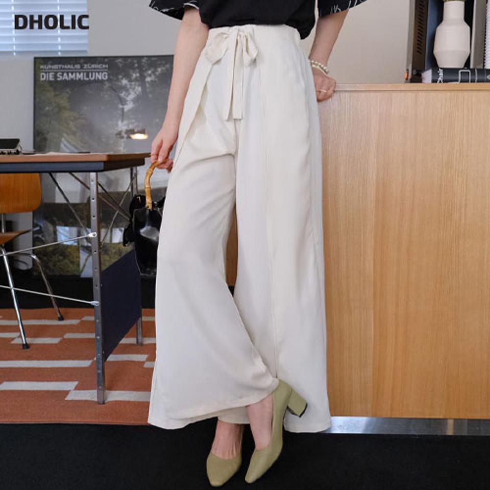 リボンラップワイドパンツ・全2色・t67450 レディース 【pt】【パンツ ズボン ロングパンツ ワイド ワイドパンツ リボン りぼん ラップデザイン 単色 無地 シンプル 大人 カジュアル 春 秋 韓国 ファッション】【ハイホリHIHOLLI】