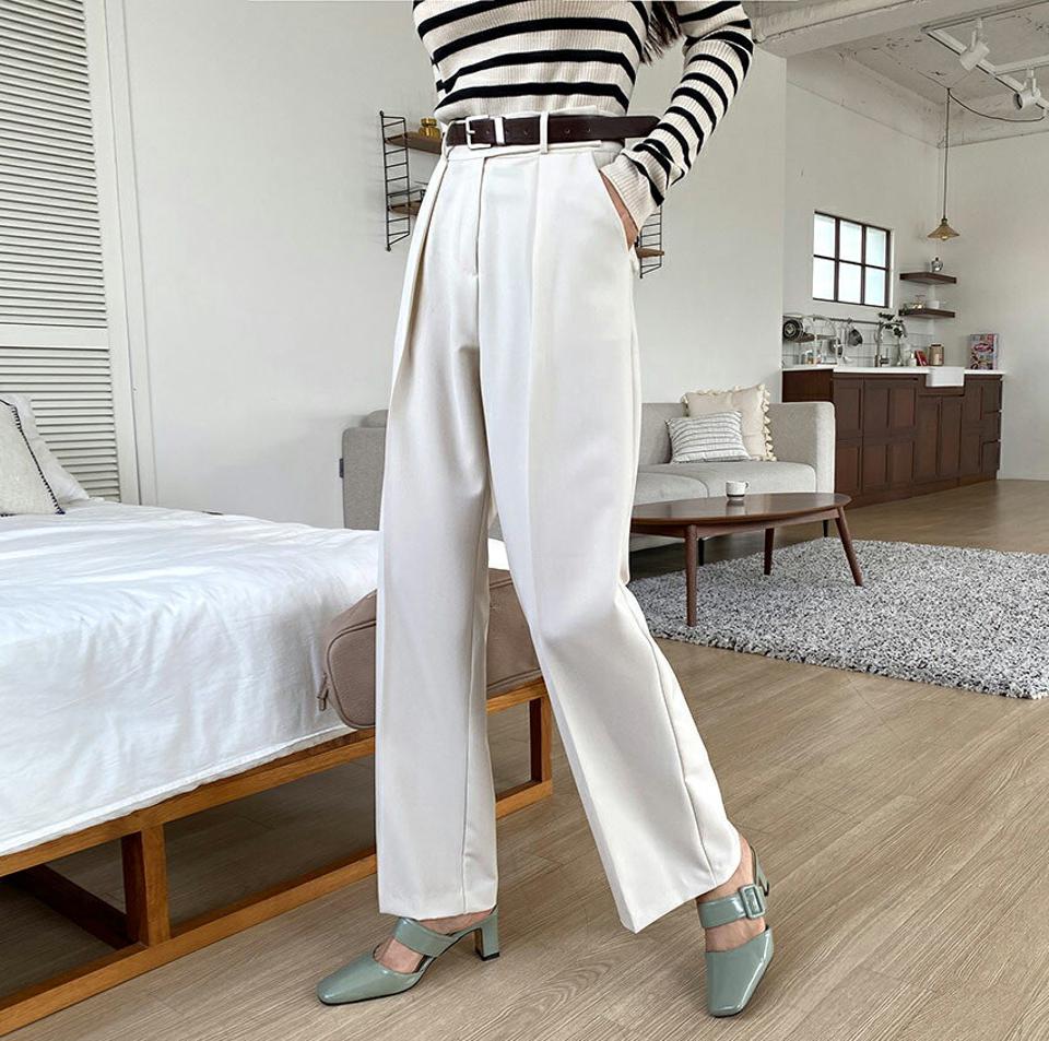 タックロングスラックス・全3色・t65087 レディース 【pt】【韓国 ファッション ボトムス パンツ スラックス 美脚 足長 ワイドスラックス ベルトループ ワンタック ボリューム オフィスカジュアル ハイウエスト 無地 体型カーバー 秋 春】