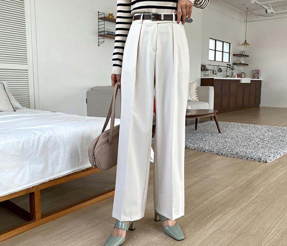 タックロングスラックス・全3色・t65087 レディース 【pt】【韓国 ファッション ボトムス パンツ スラックス 美脚 足長 ワイドスラックス ベルトループ ワンタック ボリューム オフィスカジュアル ハイウエスト 無地 体型カーバー 秋 春】