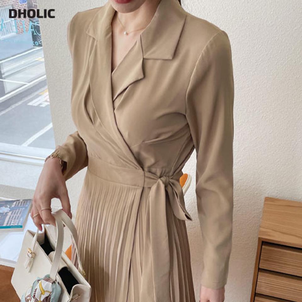 ラッププリーツワンピース・全2色・t67445 レディース 【ops】【ワンピース ロング ロングワンピース プリーツ プリーツワンピース 長袖 ラップデザイン ラップワンピース フェミニン 可愛い かわいい 春 秋 韓国 ファッション】【ハイホリHIHOLLI】