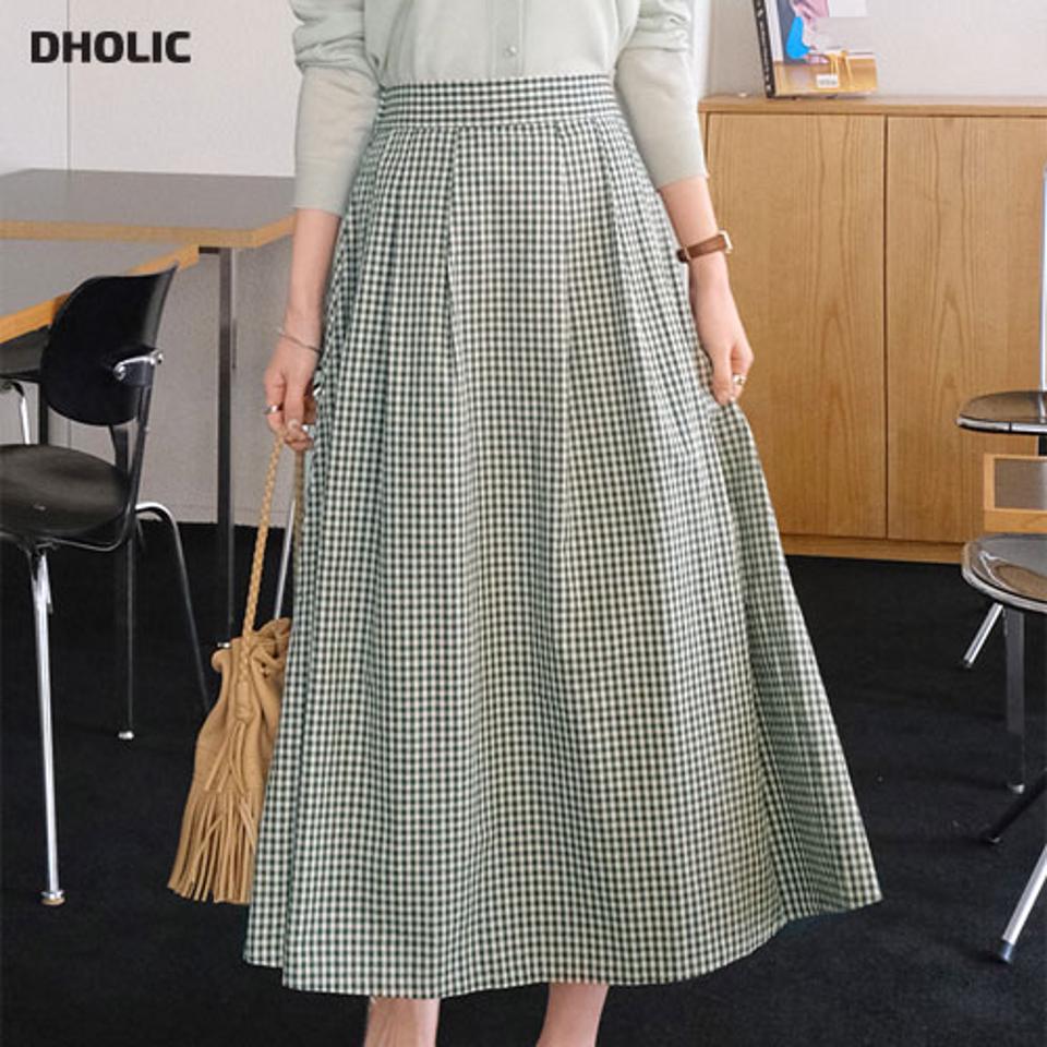バックゴムチェックスカート・全3色・t67455 レディース 【sk】【スカート ロング ロングスカート チェック柄 ギンガムチェック 可愛い かわいい 春 秋 韓国 ファッション】【ハイホリHIHOLLI】