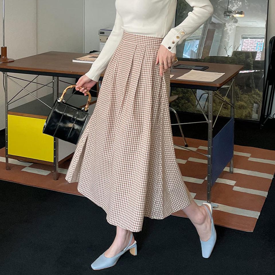 バックゴムチェックスカート・全3色・t67455 レディース 【sk】【スカート ロング ロングスカート チェック柄 ギンガムチェック 可愛い かわいい 春 秋 韓国 ファッション】【ハイホリHIHOLLI】