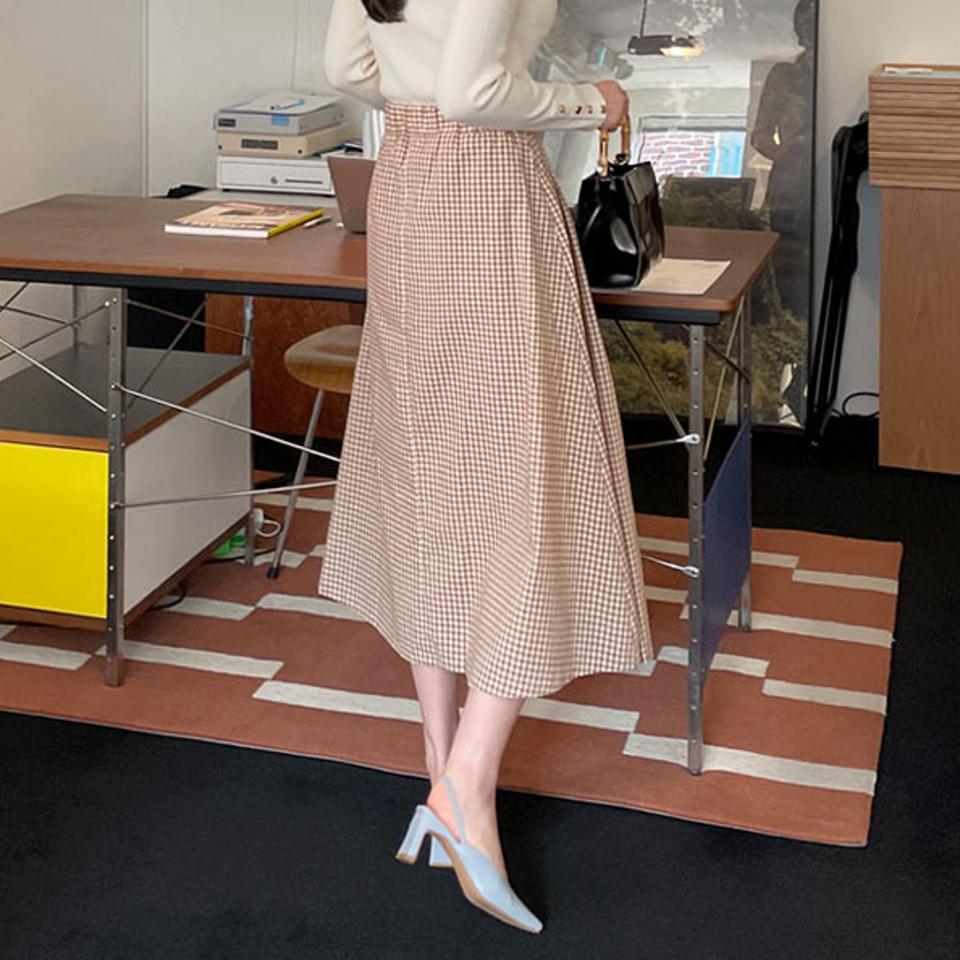 バックゴムチェックスカート・全3色・t67455 レディース 【sk】【スカート ロング ロングスカート チェック柄 ギンガムチェック 可愛い かわいい 春 秋 韓国 ファッション】【ハイホリHIHOLLI】