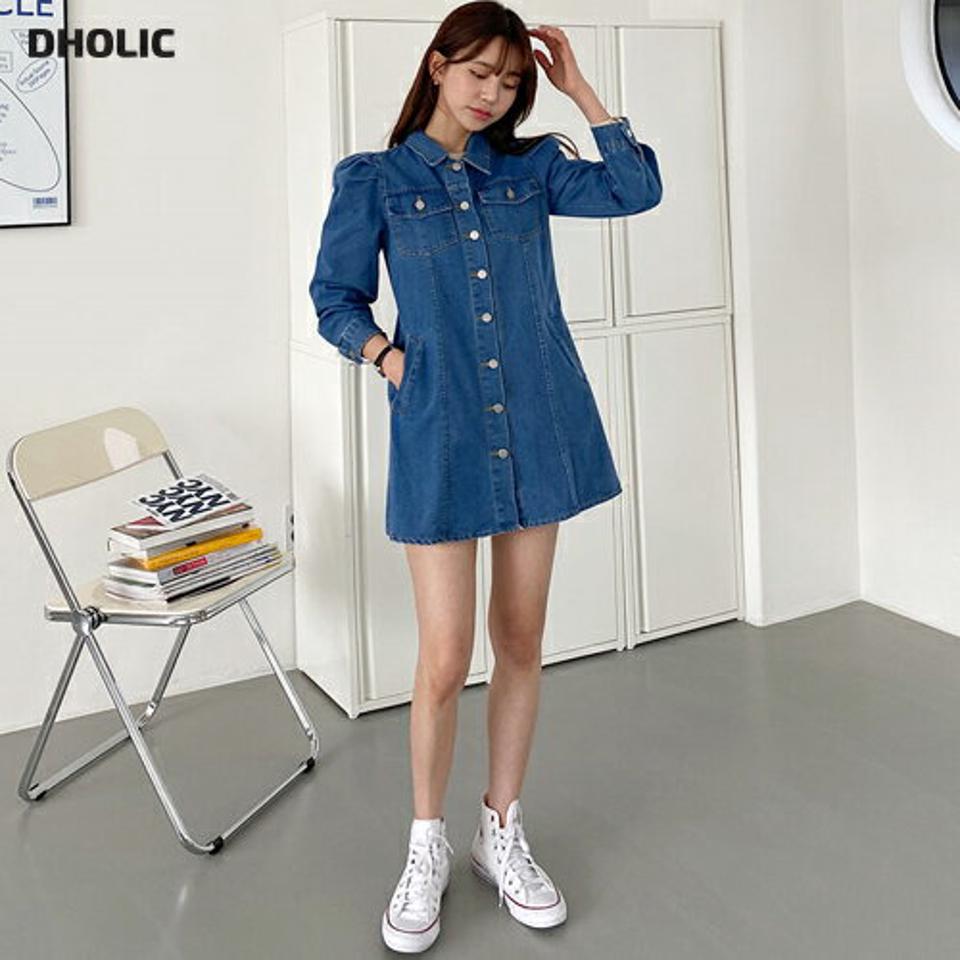 ≪人気商品再入荷≫ストラップ付デニムミニワンピース・全2色・t65073 レディース 【ops】 韓国 ファッション ワンピース ミニ ミニワンピス デニム カジュアル フレアワンピース ウエストストラップ ビンテージ フェミニン 細身 スリム 体型カバー 秋 春