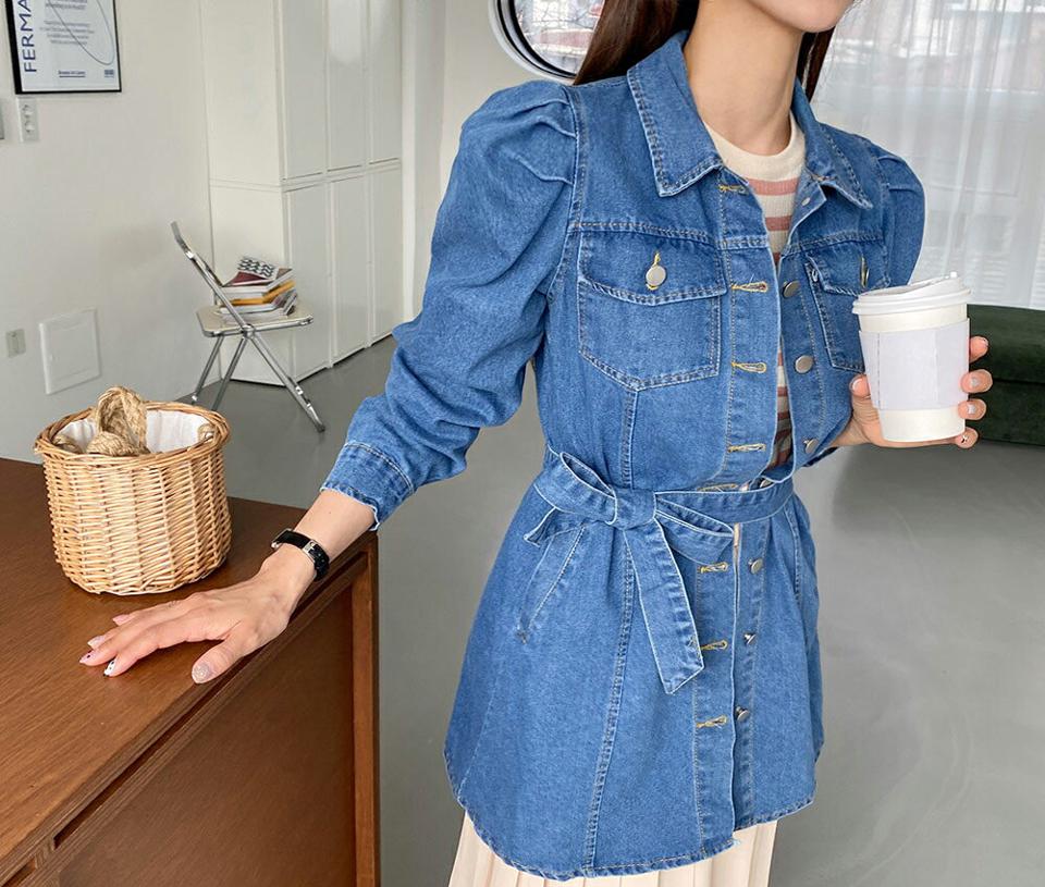 ≪人気商品再入荷≫ストラップ付デニムミニワンピース・全2色・t65073 レディース 【ops】 韓国 ファッション ワンピース ミニ ミニワンピス デニム カジュアル フレアワンピース ウエストストラップ ビンテージ フェミニン 細身 スリム 体型カバー 秋 春