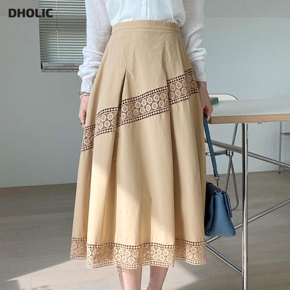 レースラインフレアスカート・全2色・b67456 レディース 【sk】【スカート ロング ロングスカート フレア フレアスカート レース 可愛い かわいい フェミニン 春 秋 韓国 ファッション】【ハイホリHIHOLLI】