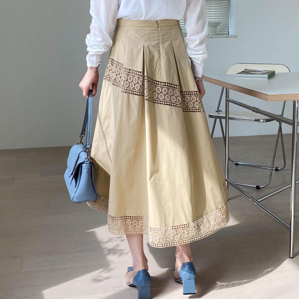 レースラインフレアスカート・全2色・b67456 レディース 【sk】【スカート ロング ロングスカート フレア フレアスカート レース 可愛い かわいい フェミニン 春 秋 韓国 ファッション】【ハイホリHIHOLLI】