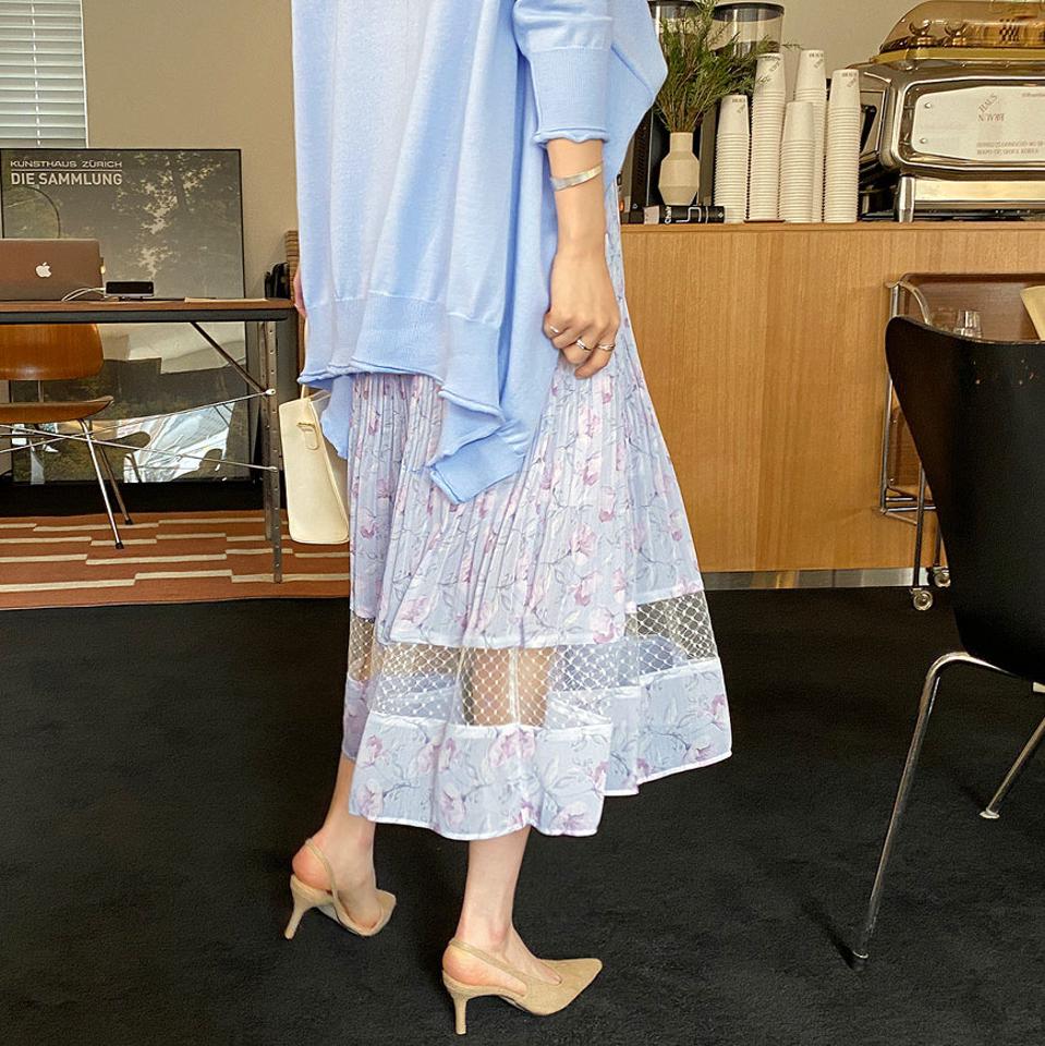 【只今30%OFF】シアーライン花柄プリーツスカート・全2色・t67457 レディース 【sk】【スカート ロング ロングスカート プリーツ プリーツスカート 花柄 シアー シースルー 透け感 フェミニン 可愛い かわいい 春 秋 韓国 ファッション】【ハイホリHIHOLLI】【fw】【eb】