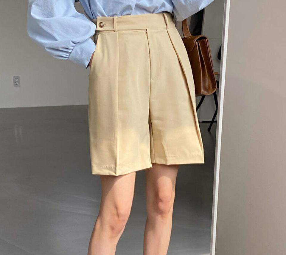 タックハーフスラックス・全3色・t65085 レディース 【pt】【韓国 ファッション ボトムス パンツ スラックス 美脚 足長 ハーフスラックス ベルトループ ワンタック ボリューム ハイウエスト 無地 体型カーバー 秋 春】