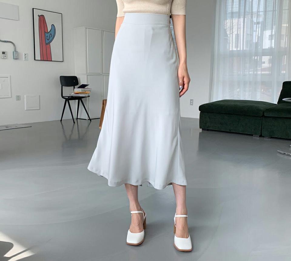 Aラインロングスカート・全3色・t65081 レディース 【sk】【韓国 ファッション ボトムス スカート ロング ロングスカート Aライン バックゴム サイドジップ スリット カジュアル フェミニン デイリー 上品 秋 春】