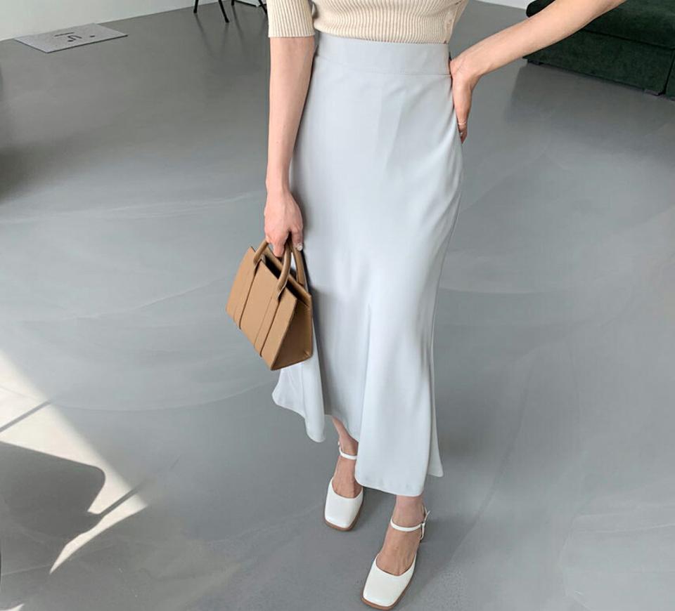 Aラインロングスカート・全3色・t65081 レディース 【sk】【韓国 ファッション ボトムス スカート ロング ロングスカート Aライン バックゴム サイドジップ スリット カジュアル フェミニン デイリー 上品 秋 春】