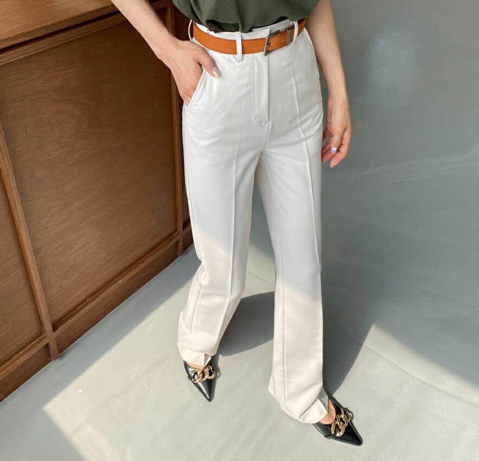 ハイウエストロングスラックス・全5色・t65080 レディース 【pt】【韓国 ファッション ボトムス パンツ スラックス 美脚 足長 セミブーツカット ベルトループ オフィスカジュアル ハイウエスト 無地 体型カーバー 秋 春】